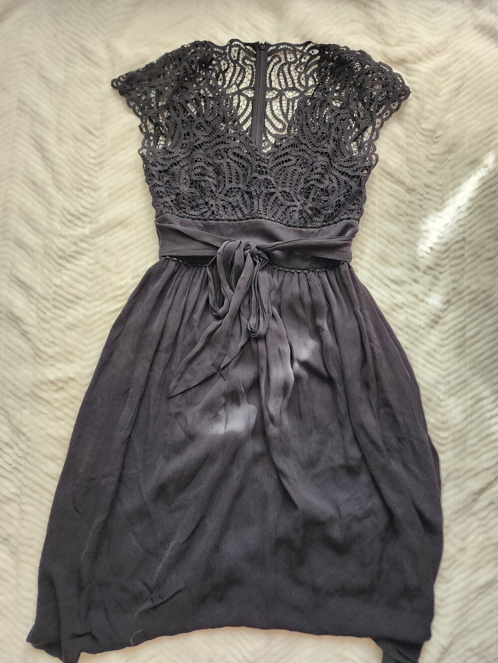 Kate Spade Elegant Black Lace Midi Dress With Belt Waist